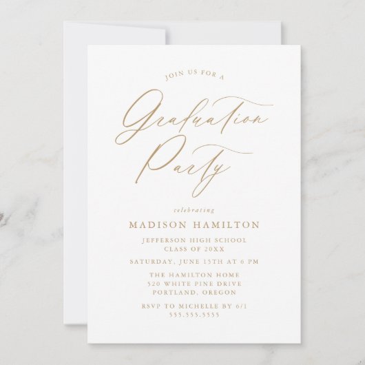 Elegant Gold Calligraphy Script Graduparty Kaart (Voorkant)