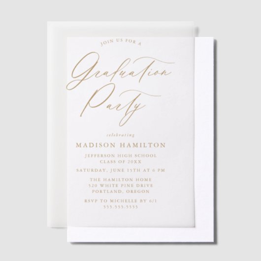 Elegant Gold Calligraphy Script Graduparty Vellum Uitnodigingen (Offset)