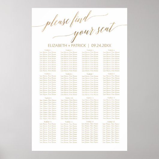 Elegant Gold Calligraphy Seating Chart Poster (Voorkant)
