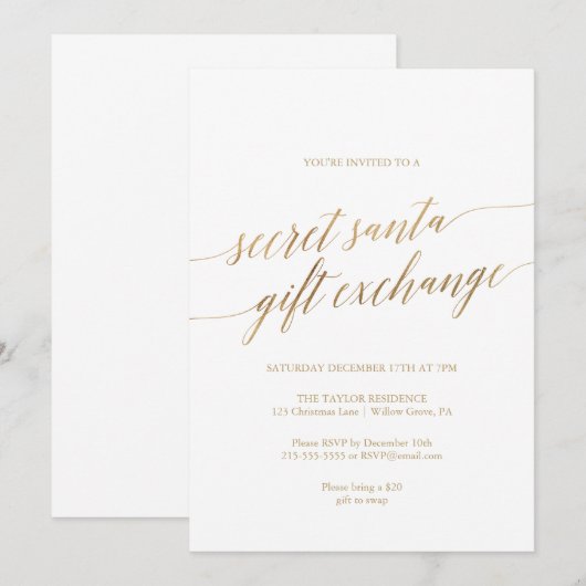 Elegant Gold Calligraphy Secret Santa Kaart (Voorkant / Achterkant)