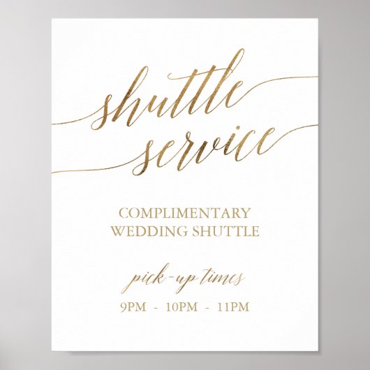 Elegant Gold Calligraphy Shuttle Service Sign Poster (Voorkant)