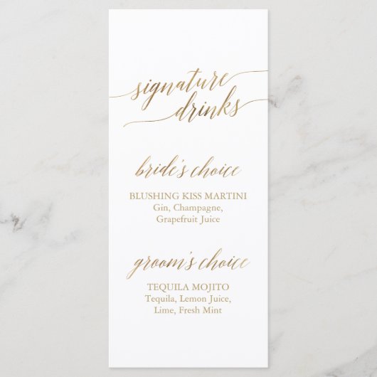 Elegant Gold Calligraphy Signature Drinken Menu (Voorkant)