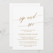 Elegant Gold Calligraphy Sip and See Kaart (Voorkant / Achterkant)