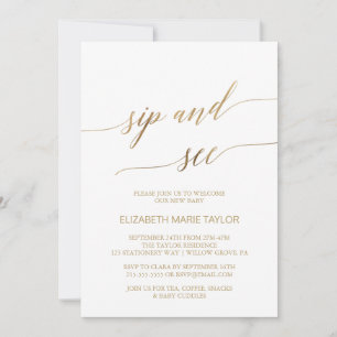 Elegant Gold Calligraphy Sip and See Kaart