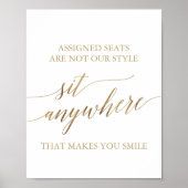 Elegant Gold Calligraphy Sit Anywhere Sign Poster (Voorkant)