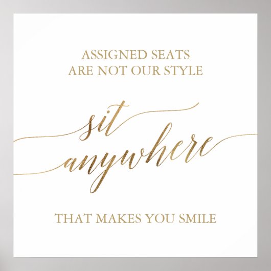 Elegant Gold Calligraphy Sit Anywhere Square Sign Poster (Voorkant)