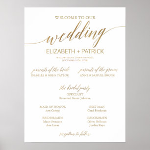 Elegant Gold Calligraphy Small Wedding Program Poster