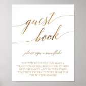 Elegant Gold Calligraphy Snowflake Guest Book Sign Poster (Voorkant)