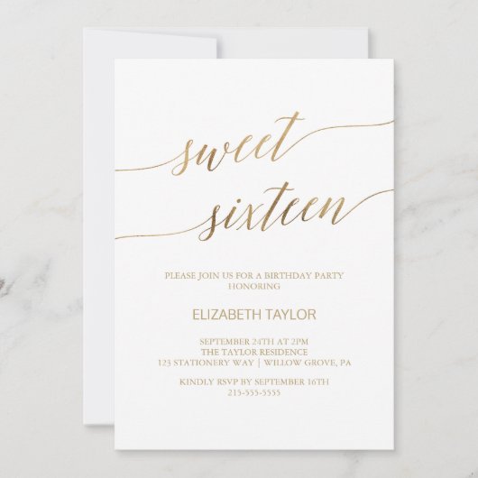 Elegant Gold Calligraphy Sweet Sixteen Kaart (Voorkant)
