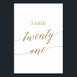 Elegant Gold Calligraphy Table Number 21 Kaart<br><div class="desc">Deze elegante goudkalligrafietabel met eenentwintig tabelnummers is perfect voor een eenvoudige bruiloft. Het neutrale ontwerp is voorzien van een minimalistische kaart met romantische en faux gouden folie-typografie. De prints op de voor- en achterzijde van de kaart (dubbelzijdig). Andere tabelnummers in het collectie worden afzonderlijk verkocht. Opmerking: dit ontwerp is niet...</div>