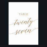 Elegant Gold Calligraphy Table Number 27 Kaart<br><div class="desc">Deze elegante goudkalligrafietabel met zevenentwintig tabelnummers is perfect voor een eenvoudige bruiloft. Het neutrale ontwerp is voorzien van een minimalistische kaart met romantische en faux gouden folie-typografie. De prints op de voor- en achterzijde van de kaart (dubbelzijdig). Andere tabelnummers in het collectie worden afzonderlijk verkocht. Opmerking: dit ontwerp is niet...</div>