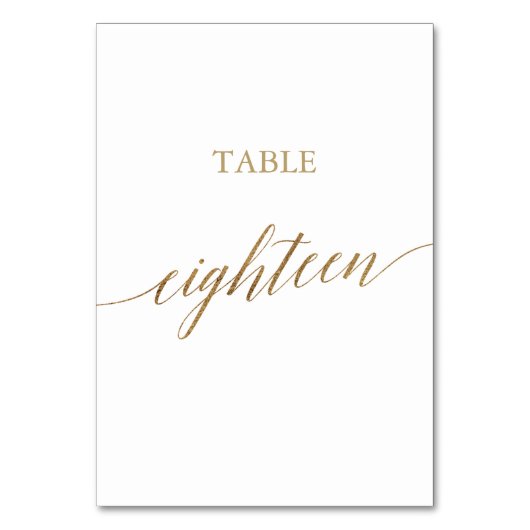 Elegant Gold Calligraphy Table Number achttien Kaart (Voorkant)