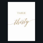 Elegant Gold Calligraphy Table Number Dertigal Kaart<br><div class="desc">Dit elegante goudkalligrafietabel 30-tabelnummer is perfect voor een eenvoudige bruiloft. Het neutrale ontwerp is voorzien van een minimalistische kaart met romantische en faux gouden folie-typografie. De prints op de voor- en achterzijde van de kaart (dubbelzijdig). Andere tabelnummers in het collectie worden afzonderlijk verkocht. Opmerking: dit ontwerp is niet voorzien van...</div>