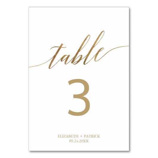 Elegant Gold Calligraphy Table Number Kaart (Achterkant)