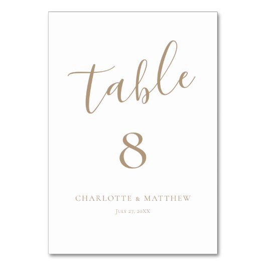 Elegant Gold Calligraphy Table Number Kaart (Voorkant)