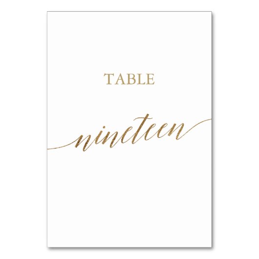 Elegant Gold Calligraphy Table Number Nnegentien Kaart (Achterkant)