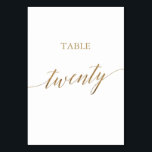 Elegant Gold Calligraphy Table Number Twenty Kaart<br><div class="desc">Deze elegante goudkalligrafietabel met twintig tabelnummers is perfect voor een eenvoudige bruiloft. Het neutrale ontwerp is voorzien van een minimalistische kaart met romantische en faux gouden folie-typografie. De prints op de voor- en achterzijde van de kaart (dubbelzijdig). Andere tabelnummers in het collectie worden afzonderlijk verkocht. Opmerking: dit ontwerp is niet...</div>