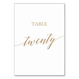 Elegant Gold Calligraphy Table Number Twenty Kaart