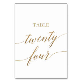 Elegant Gold Calligraphy Table Number vierentwinti Kaart