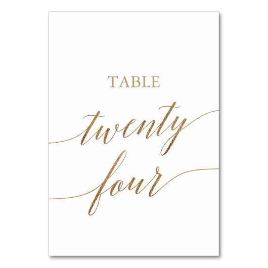 Elegant Gold Calligraphy Table Number vierentwinti Kaart (Voorkant)