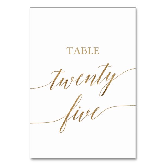 Elegant Gold Calligraphy Table Number Vijfentwinti Kaart (Voorkant)