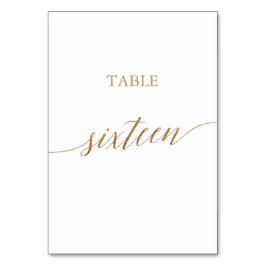 Elegant Gold Calligraphy Table Number Zestien Kaart