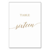 Elegant Gold Calligraphy Table Number Zestien Kaart (Achterkant)