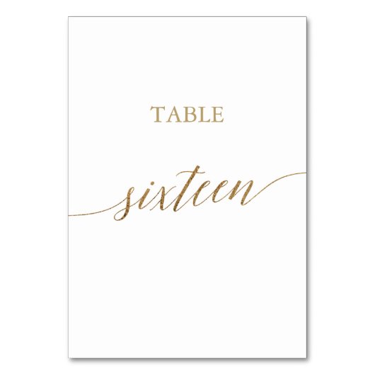 Elegant Gold Calligraphy Table Number Zestien Kaart (Voorkant)
