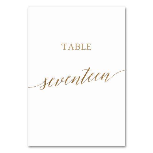 Elegant Gold Calligraphy Table Number zeventien Kaart (Voorkant)