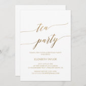 Elegant Gold Calligraphy Tea Party Birthday Kaart (Voorkant / Achterkant)