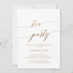 Elegant Gold Calligraphy Tea Party Birthday Kaart
