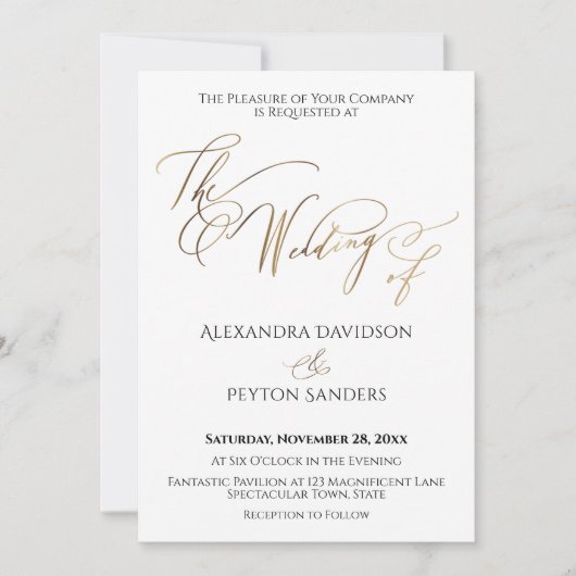 Elegant Gold Calligraphy "The Wedding of" Kaart (Voorkant)