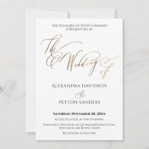 Elegant Gold Calligraphy "The Wedding of" Kaart