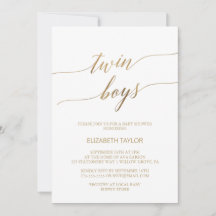 Elegant Gold Calligraphy Twin Boys Baby shower