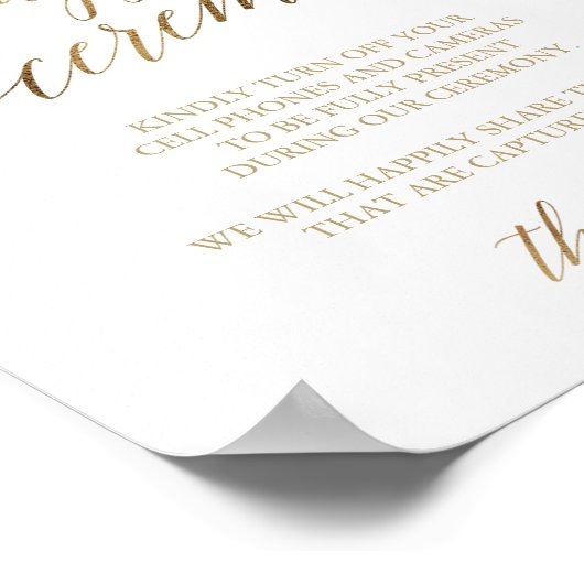 Elegant Gold Calligraphy Unplugged Ceremony Sign Poster (Hoek)