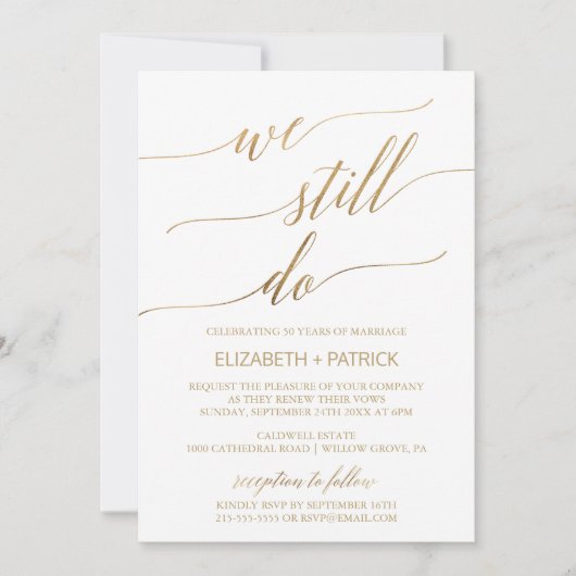 Elegant Gold Calligraphy Vow Renewal Kaart (Voorkant)