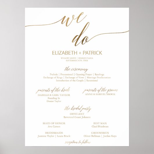 Elegant Gold Calligraphy We doen Wedding Program Poster (Voorkant)