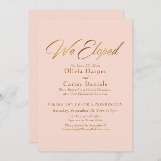 Elegant Gold Calligraphy We hebben Blush Reception Kaart (Voorkant / Achterkant)