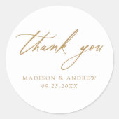 Elegant Gold Calligraphy Weddenschap Hartelijk dan Ronde Sticker (Voorkant)