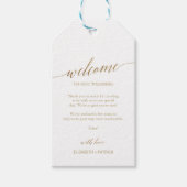 Elegant Gold Calligraphy Weddenschap Welkom Cadeaulabel (Voorkant)
