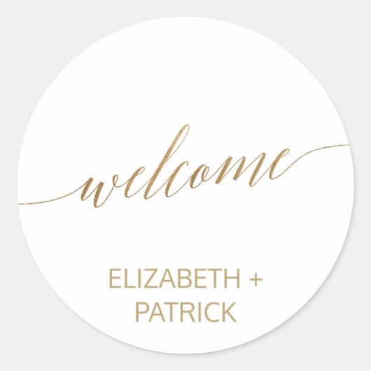 Elegant Gold Calligraphy Weddenschap Welkom Ronde Sticker (Voorkant)