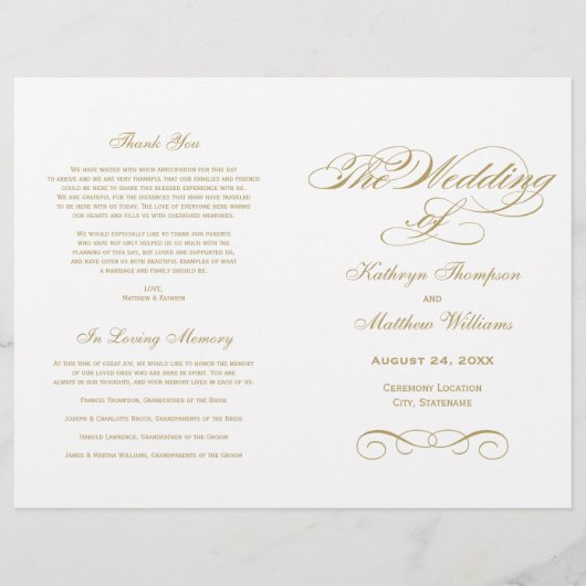 Elegant Gold Calligraphy Wedding Ceremony Programs (Voorkant)