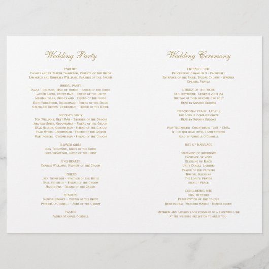 Elegant Gold Calligraphy Wedding Ceremony Programs (Achterkant)