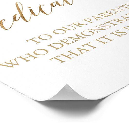 Elegant Gold Calligraphy Wedding Dedication Sign Poster (Hoek)