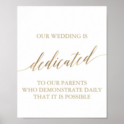 Elegant Gold Calligraphy Wedding Dedication Sign Poster (Voorkant)