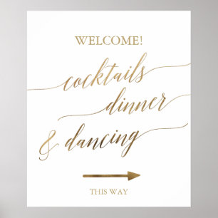 Elegant Gold Calligraphy Wedding Direction Sign Poster