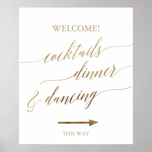 Elegant Gold Calligraphy Wedding Direction Sign Poster (Voorkant)