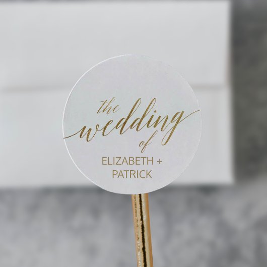 Elegant Gold Calligraphy Wedding Envelope Seals Ronde Sticker