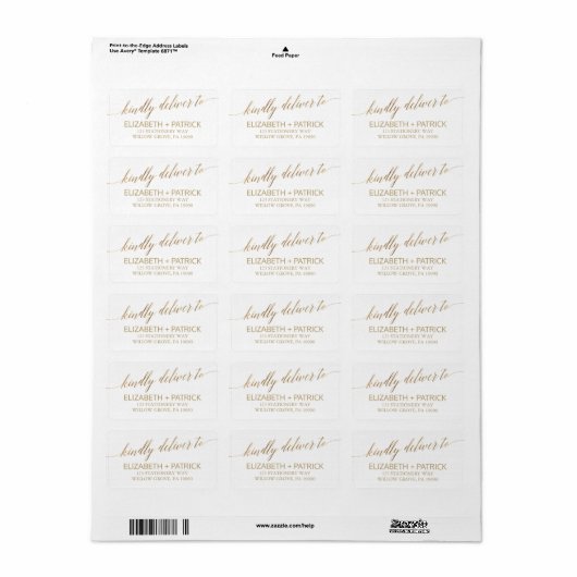 Elegant Gold Calligraphy Wedding Etiket (Full Sheet)