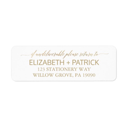 Elegant Gold Calligraphy Wedding Etiket (Voorkant)